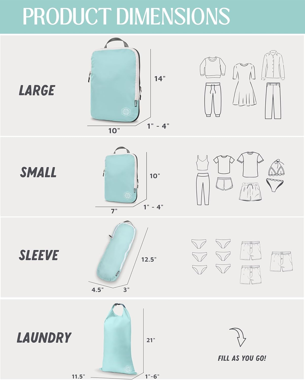 Compression Packing Cubes for Travel, 6-Piece Lightweight Packing Cubes Set for Carry-On Luggage & Backpacks –  (Dusty Teal/White)