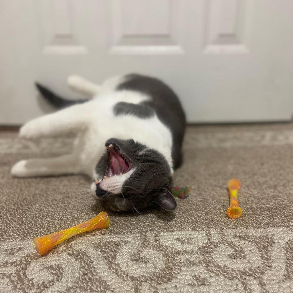 Kitty Fun Tubes Cat Toy with Catnip inside | Bouncy Interactive Mesh Toy for Cats and Kittens to Bite, Swat and Chase | 3 Pieces