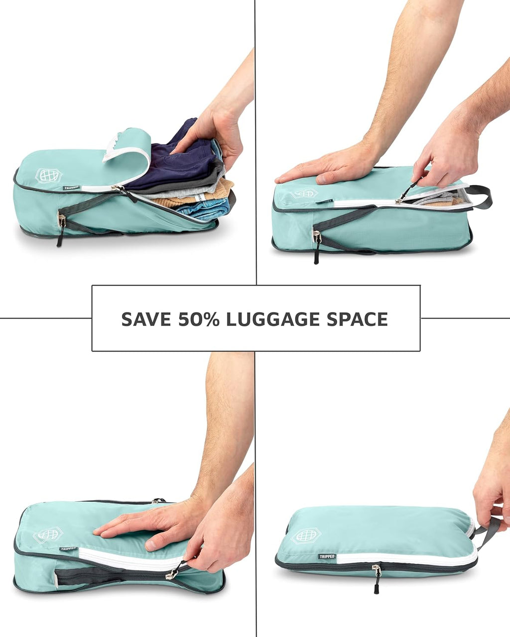 Compression Packing Cubes for Travel, 6-Piece Lightweight Packing Cubes Set for Carry-On Luggage & Backpacks –  (Dusty Teal/White)
