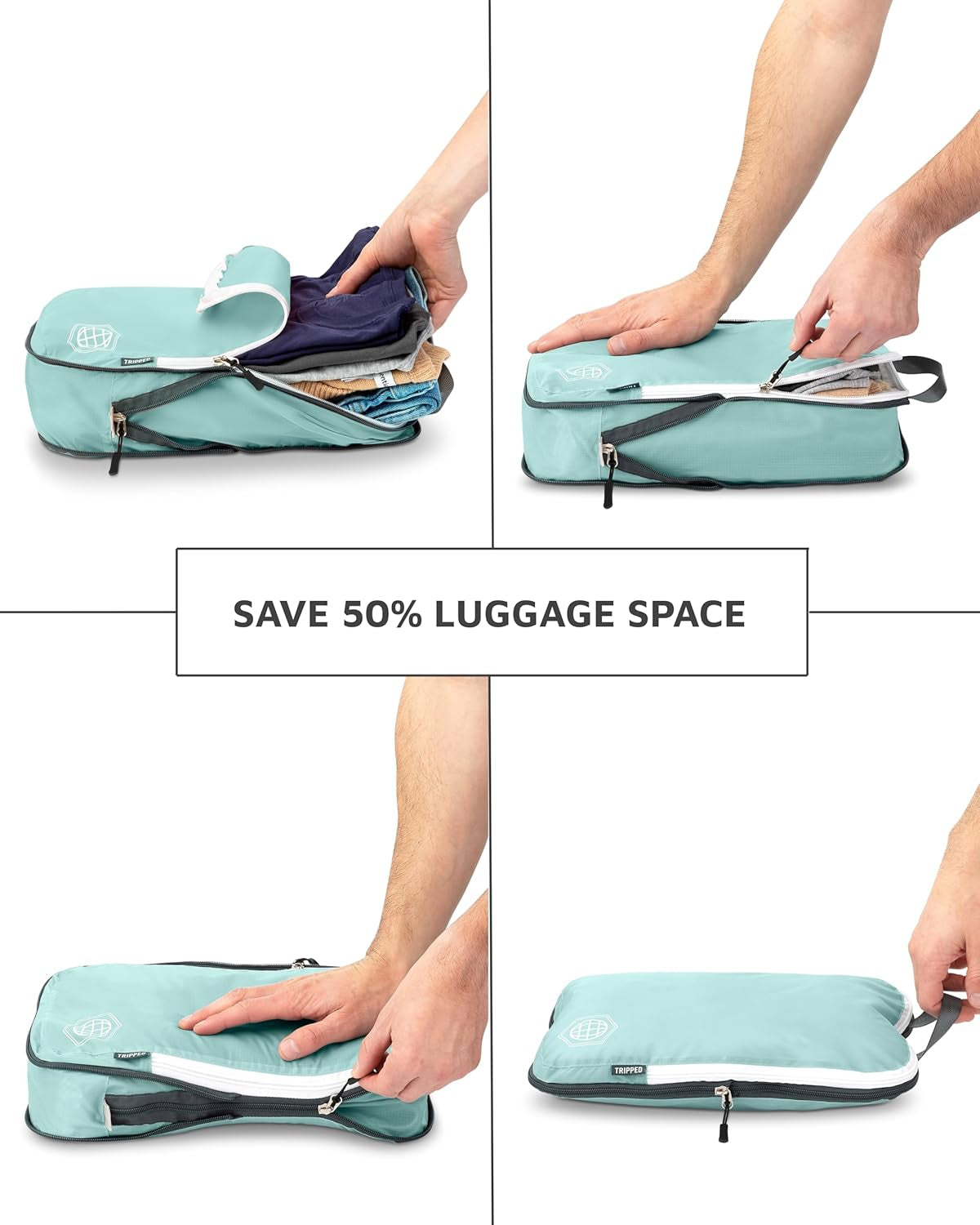 Compression Packing Cubes for Travel, 6-Piece Lightweight Packing Cubes Set for Carry-On Luggage & Backpacks –  (Dusty Teal/White)