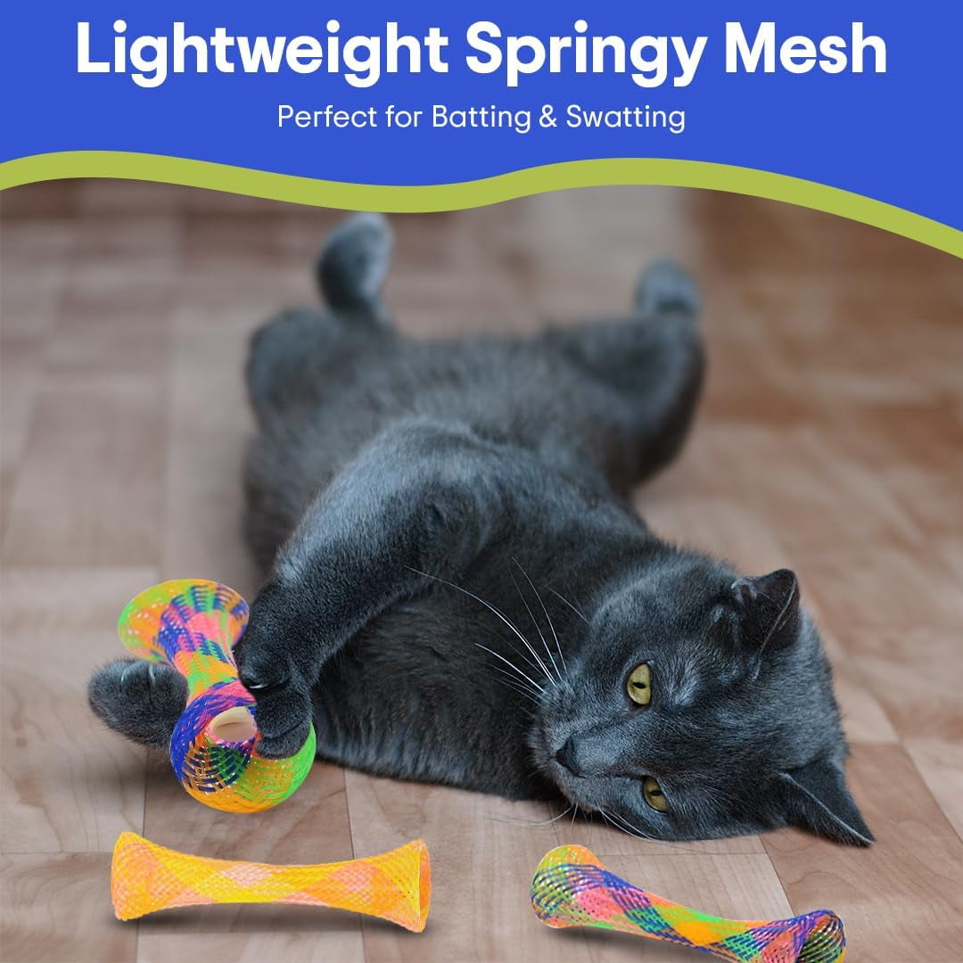 Kitty Fun Tubes Cat Toy with Catnip inside | Bouncy Interactive Mesh Toy for Cats and Kittens to Bite, Swat and Chase | 3 Pieces