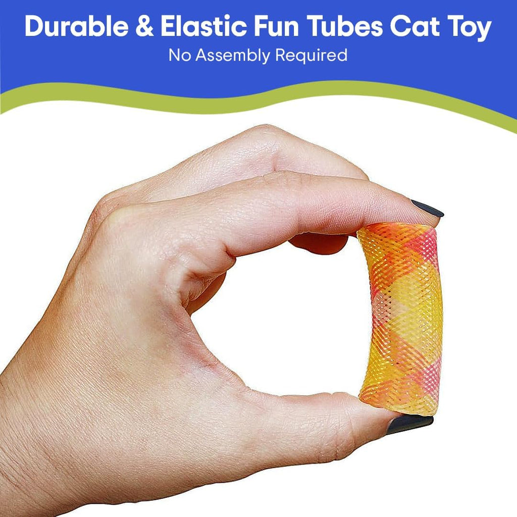 Kitty Fun Tubes Cat Toy with Catnip inside | Bouncy Interactive Mesh Toy for Cats and Kittens to Bite, Swat and Chase | 3 Pieces