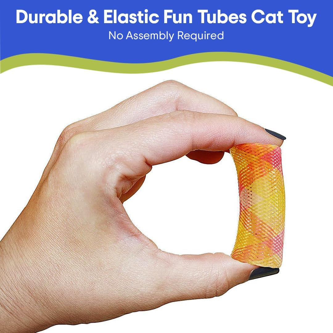 Kitty Fun Tubes Cat Toy with Catnip inside | Bouncy Interactive Mesh Toy for Cats and Kittens to Bite, Swat and Chase | 3 Pieces